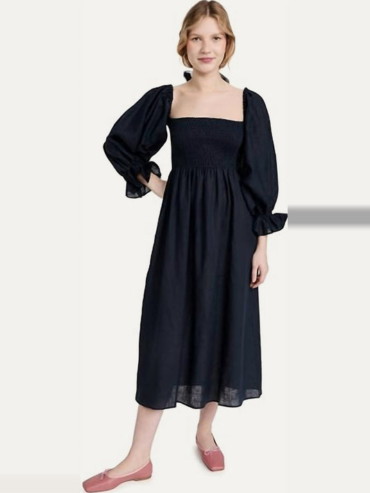 SLEEPER Atlanta Linen Dress in Navy