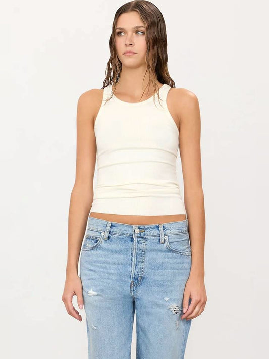 ETERNE Ribbed High Neck Tank Butter Rib in Cream
