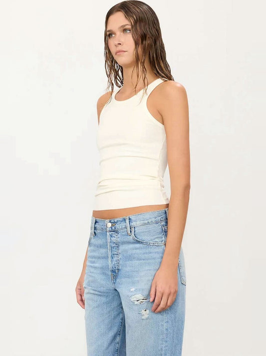 ETERNE Ribbed High Neck Tank Butter Rib in Cream