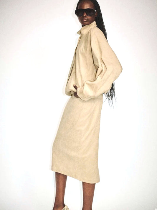 SHONA JOY Earnest Midi Skirt in Sand