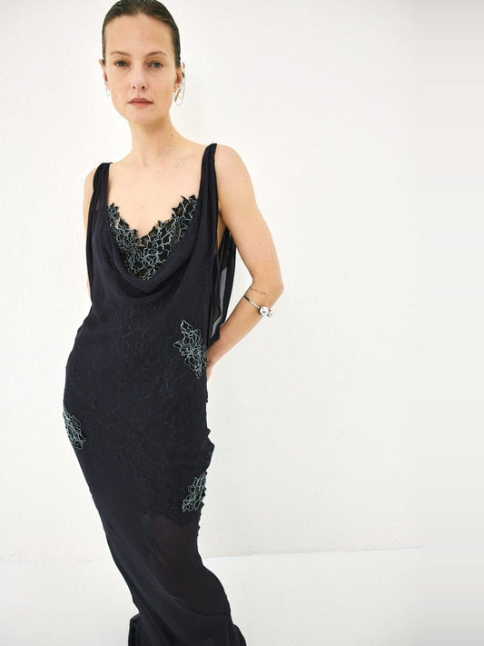 DE LA VALI Emerald Maxi Dress in Midnight & Black