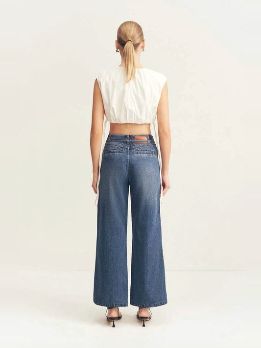 SHONA JOY Boyd Cropped Flared Jean in Vintage Blue