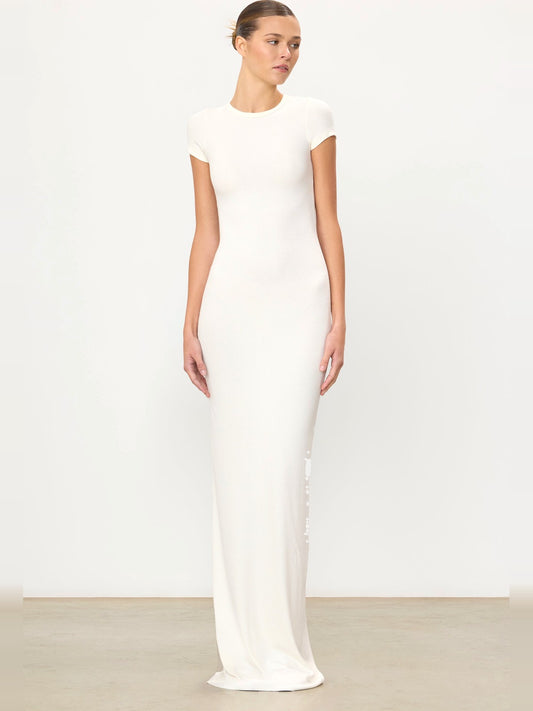 ETERNE Cap Sleeve Maxi Dress in Cream