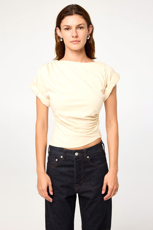 THE LINE BY K Francine Pleated T-Shirt in Vanilla