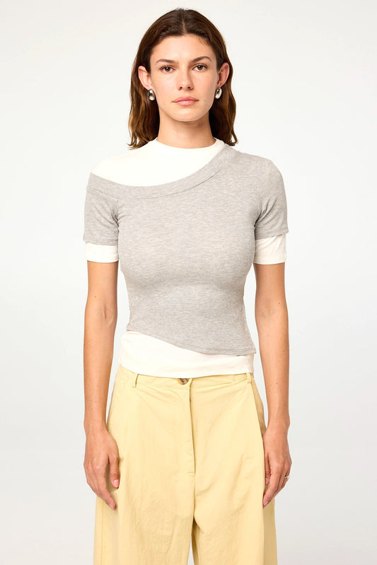 THE LINE BY K Reef Ribbed Top in Heather Grey &amp; White