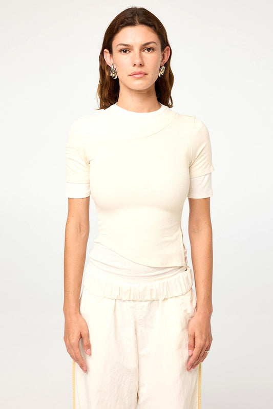 THE LINE BY K Reef Ribbed Top in Vanilla &amp; White