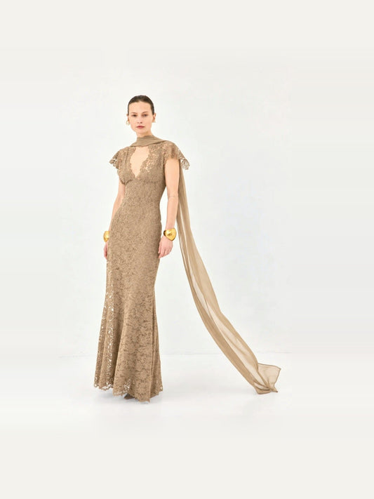 DE LA VALI Solina Maxi Dress in Truffle Brown