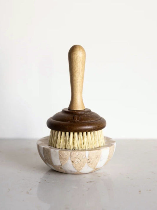 LARK Checkered Travertine & Marble Soap/Trinket Dish