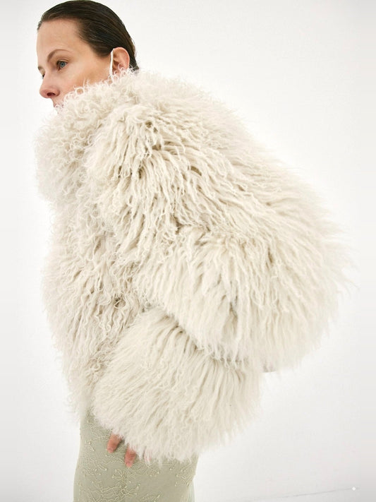 DE LA VALI Vespera Mongolian Fur Jacket in Cream